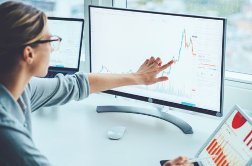 finance | woman | graphs | screens | results | analysis